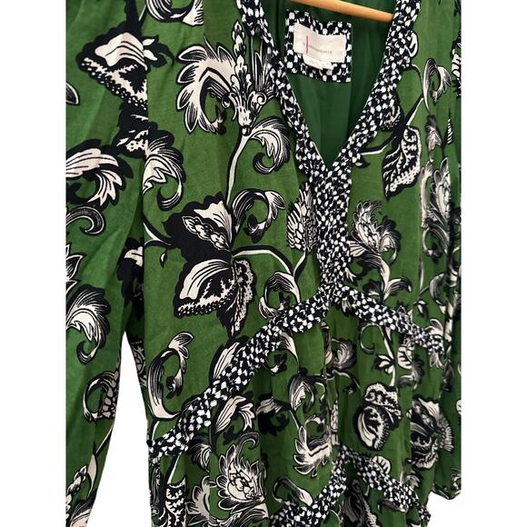 Anthropologie Robin Boho Tiered Ruffled V-Neck Dress Green Motif‎ Size Medium - Picture 10 of 11